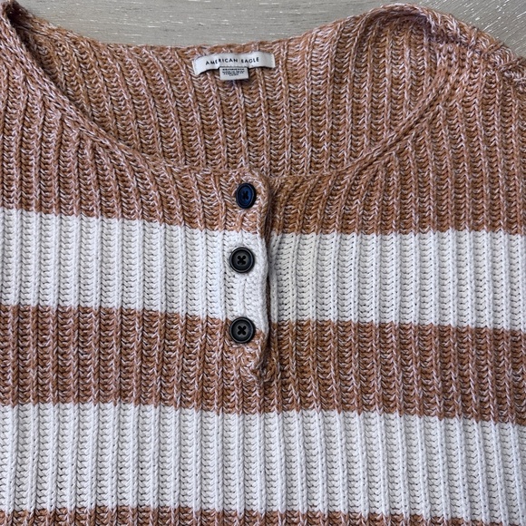 American Eagle Striped Crop Sweater Size XS brown white - Picture 2 of 5